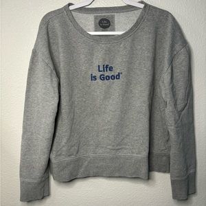 Life is Good Embroidered Pullover Sweatshirt
